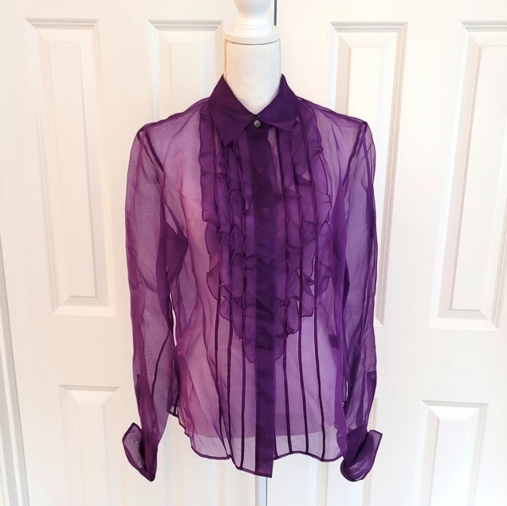 Nwt SILK Lafayette 148 purple blouse 12